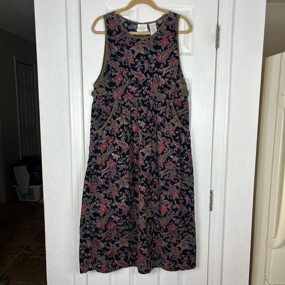 Vintage Dresses & Skirts - Vintage Bentley Floral Paisley Fine Ribbed Corduroy Midi-Maxi Jumper Dress